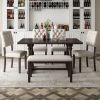 6-Piece Dining Table and Chair Set with Special-shaped Legs and Foam-covered Seat Backs&Cushions for Dining Room